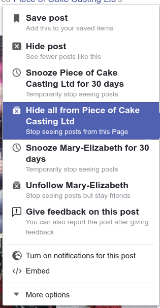 Facebook cleaning options