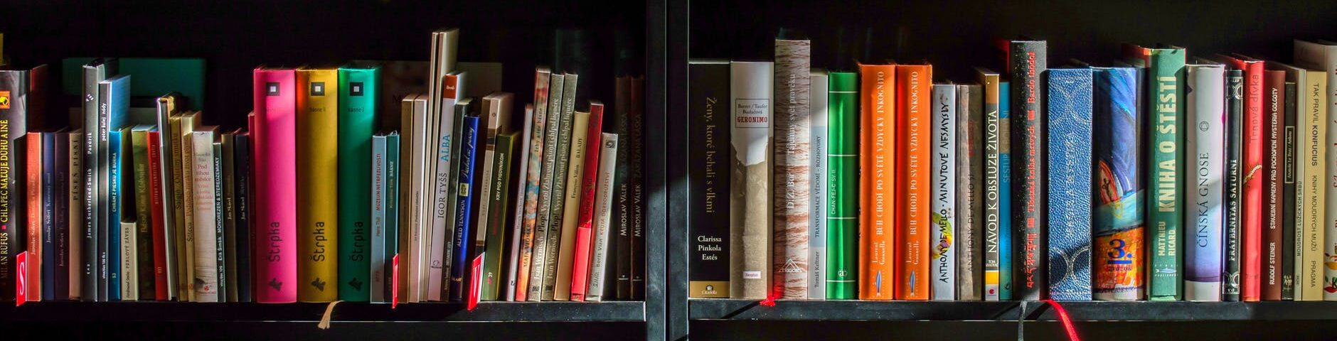 books in black wooden book shelf