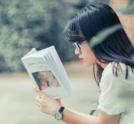 woman reading book