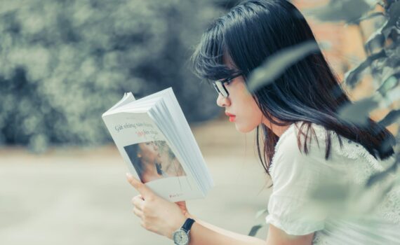 woman reading book