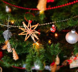 close up of christmas decoration hanging on tree